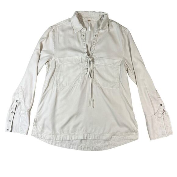 Free People Tops - Free People Under Your Spell Lace Front Long Sleeve Tunic Linen Khaki Size Small